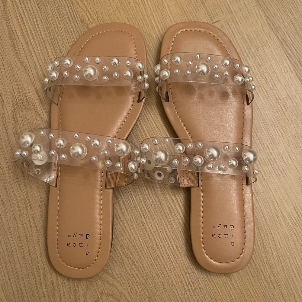 A New Day Brit Pearl embellished clear strap sandals size 7